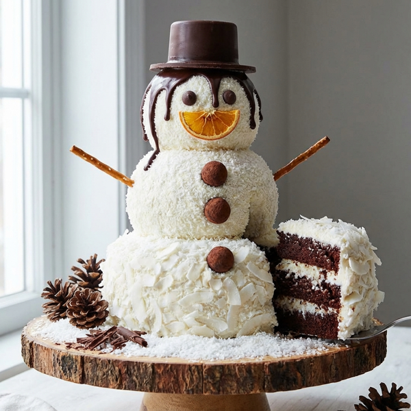 Frosty Chocolate Coconut Snowman Cake recipe