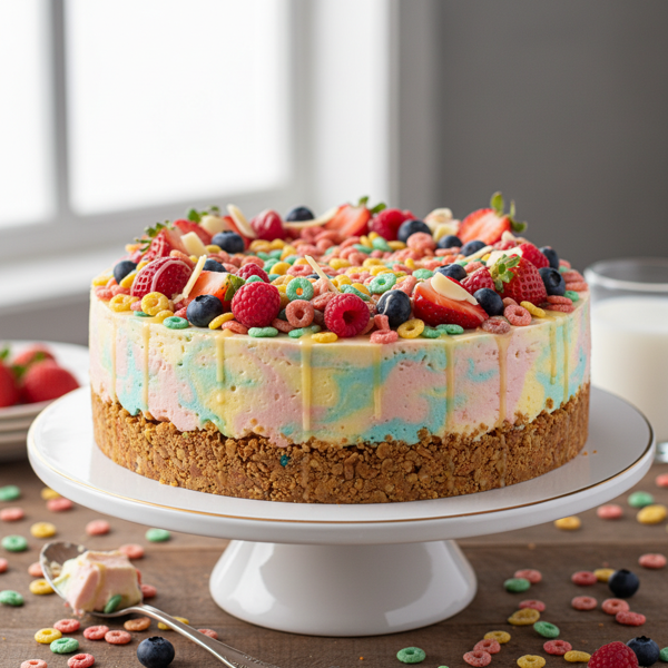 Fruity Pebbles Dream No-Bake Cheesecake recipe