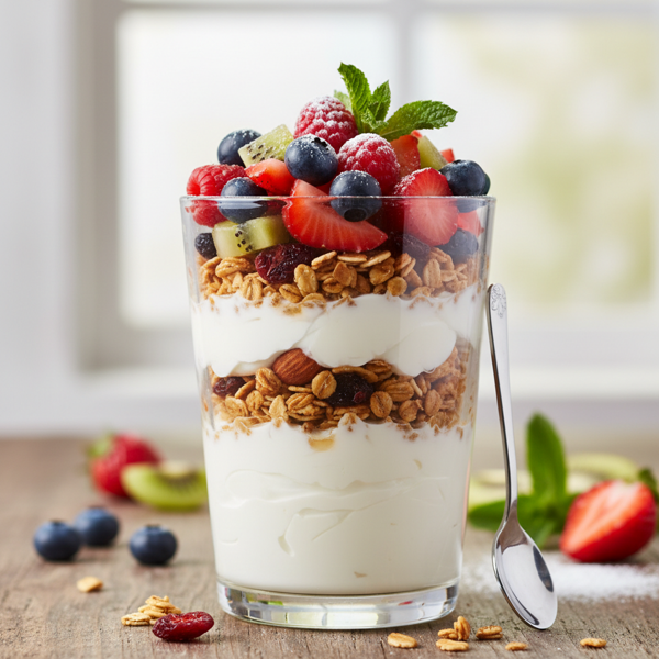 Fruity Yogurt Parfait with Crunchy Granola recipe