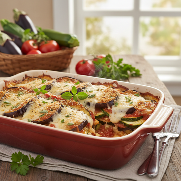 Garden Fresh Eggplant and Zucchini Parmesan Bake recipe