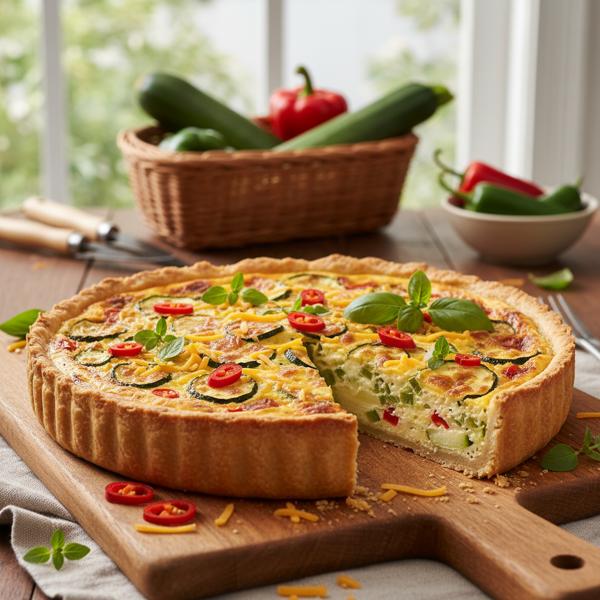 Garden Fresh Zucchini Jalapeno Cheddar Quiche recipe