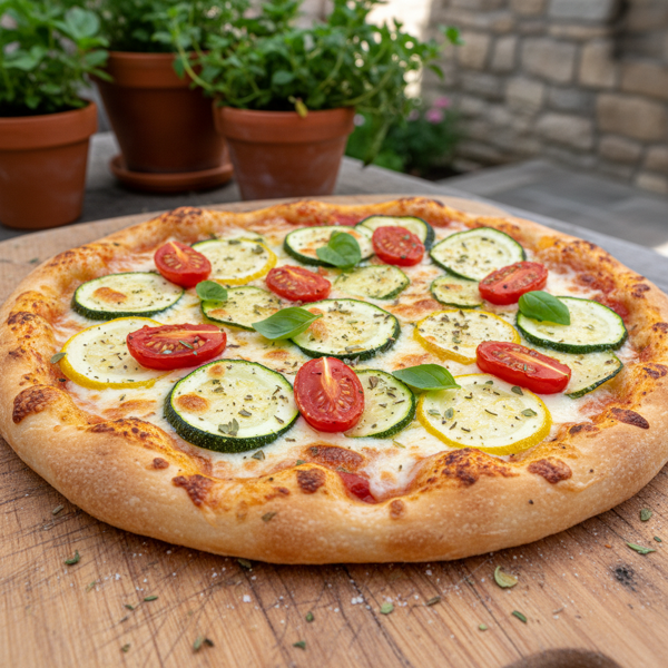 Garden Fresh Zucchini & Tomato Fontina Pizza recipe