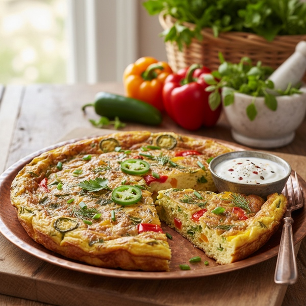 Garden Herb Frittata with Peppers and Jalapeños recipe
