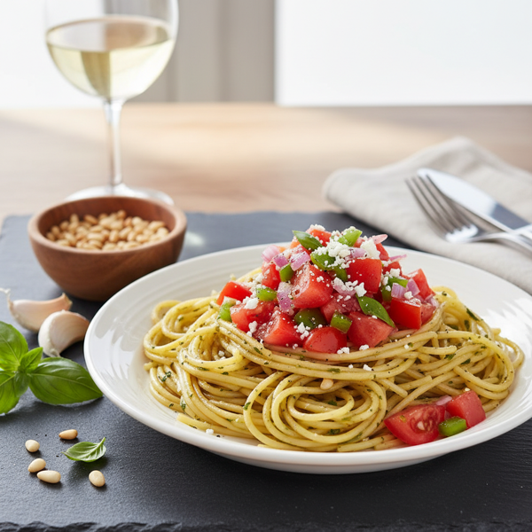 Garlic-Basil Angel Hair with Tomato Salsa recipe