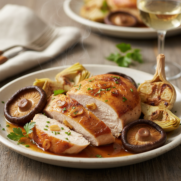 Garlic-Infused Chicken with Shiitake Mushrooms and Artichoke Hearts recipe