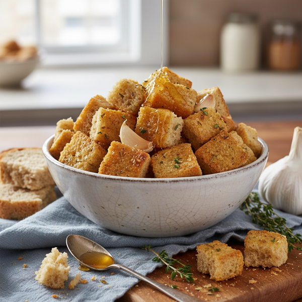 Garlic-Infused Honey Wheat Croutons recipe