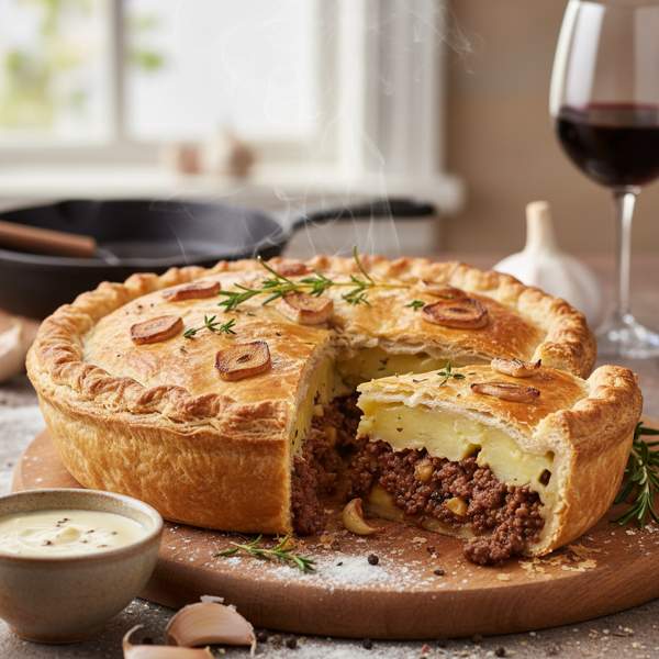 Garlic-Infused Minced Beef and Potato Pie recipe
