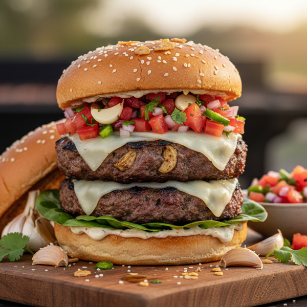 Garlic-Infused Pico De Gallo Burgers recipe