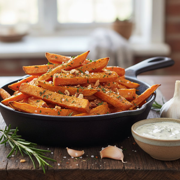 Garlic-Infused Roasted Sweet Potato Fries recipe