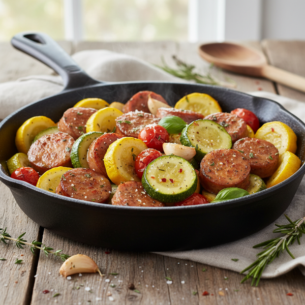 Garlic-Infused Sausage and Summer Squash Medley recipe