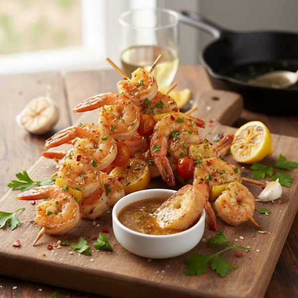 Garlic-Infused Shrimp Scampi Skewers recipe