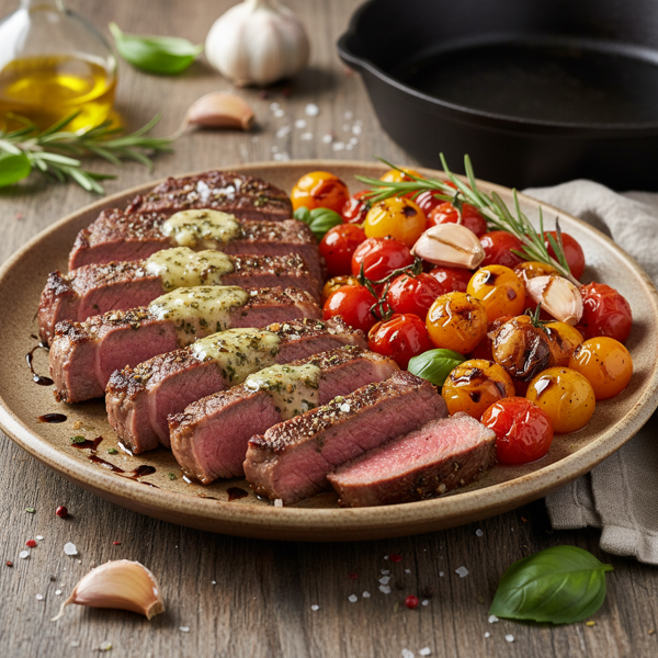 Garlic-Infused Sirloin Steak with Roasted Tomato Medley recipe