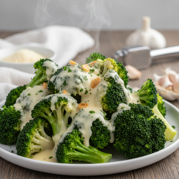 Garlic-Infused Steamed Broccoli with Parmesan Drizzle recipe
