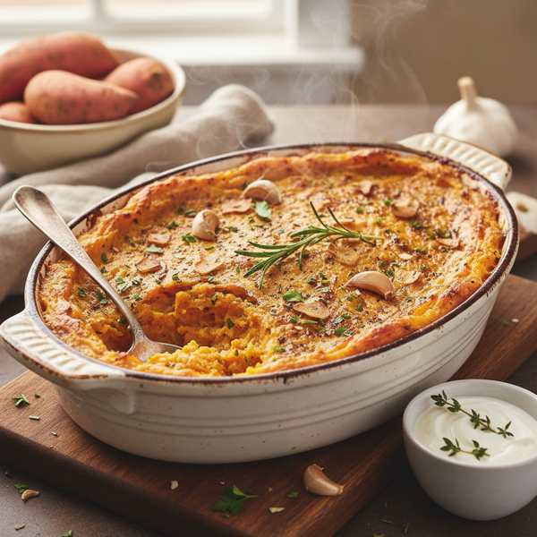 Garlic-Infused Sweet Potato Mash Bake recipe