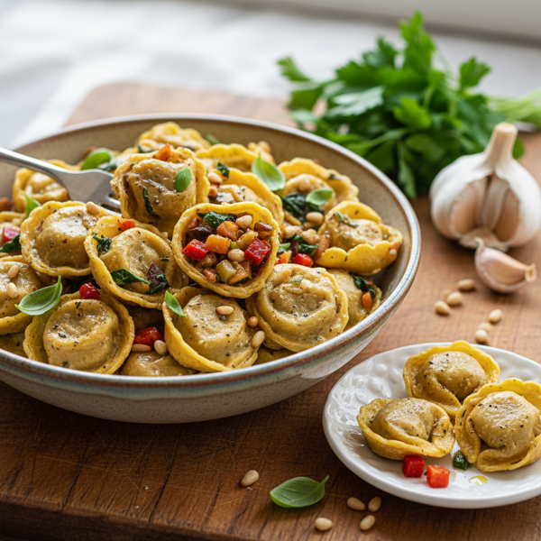 Garlic-Infused Vegan Tortellini with Savory Vegetable Filling recipe
