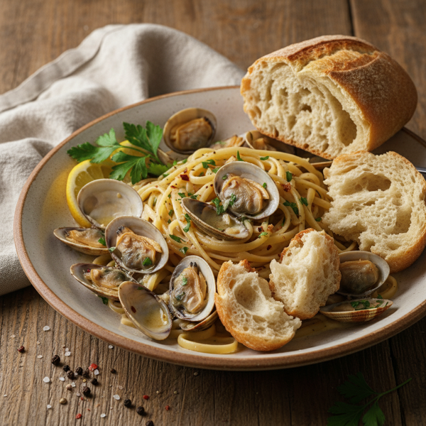 Garlic-Infused White Clam Sauce with Crusty Bread recipe