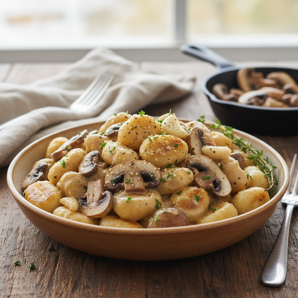 Garlic-Mushroom Gnocchi in Creamy Vegan Sauce recipe