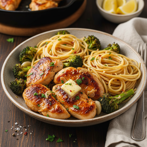 Garlic Butter Chicken with Broccoli and Angel Hair Pasta recipe