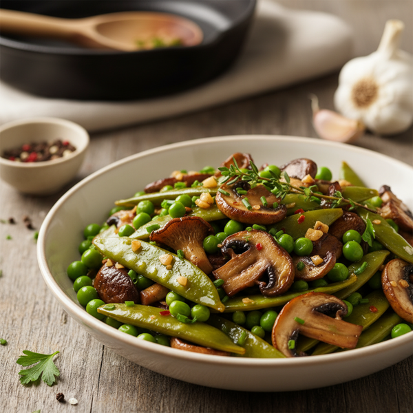 Garlic Butter Sautéed Peas with Mushroom Medley recipe