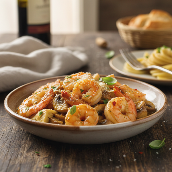 Garlic Butter Shrimp Portofino with Artichokes and Mushrooms recipe