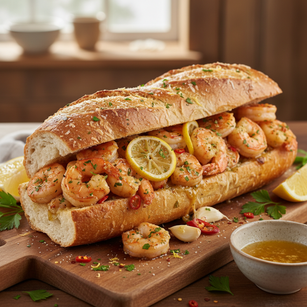 Garlic Butter Shrimp Scampi Stuffed Baguette recipe