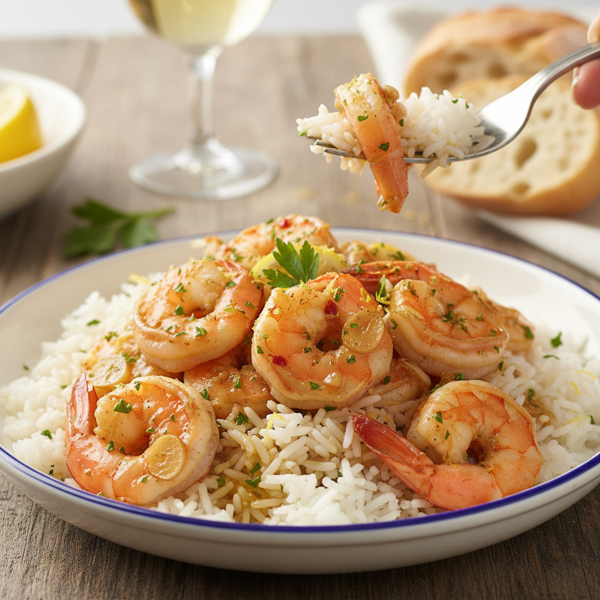 Garlic Butter Shrimp Scampi with Fluffy Rice recipe