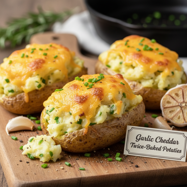 Garlic Cheddar Twice-Baked Potatoes recipe