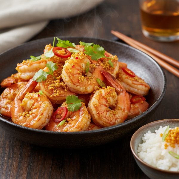 Garlic Chili Shrimp with Crab Roe Infusion recipe