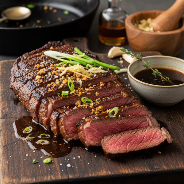 Garlic Ginger Sherry Marinated Flank Steak recipe