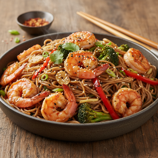 Garlic Ginger Shrimp Soba Noodle Stir-Fry recipe