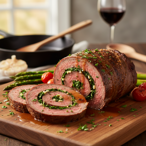 Garlic Herb Stuffed Rolled Flank Steak recipe