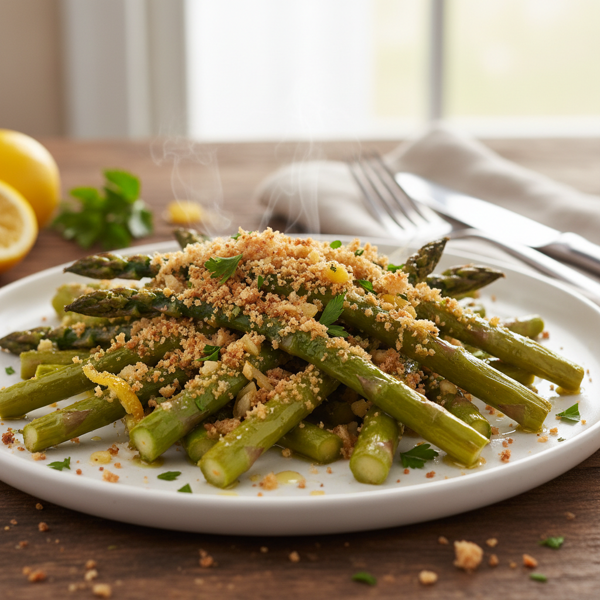 Garlic Lemon Asparagus with Crunchy Breadcrumb Topping recipe