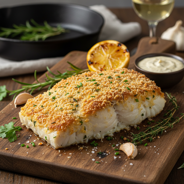 Garlic Parmesan Crusted Halibut recipe