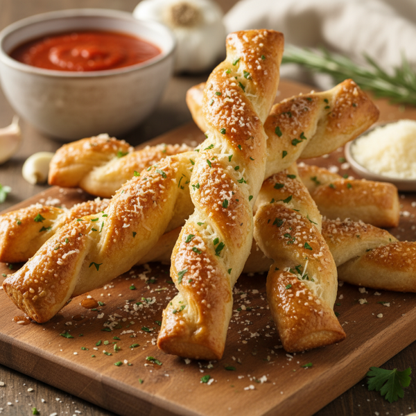 Garlic Parmesan Twisted Breadsticks recipe