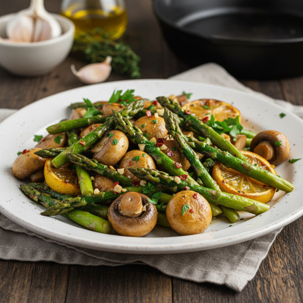 Garlic Roasted Asparagus & Mushroom Medley recipe