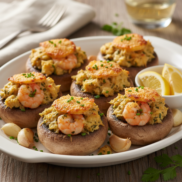 Garlic Roasted Crab & Shrimp Stuffed Mushrooms recipe