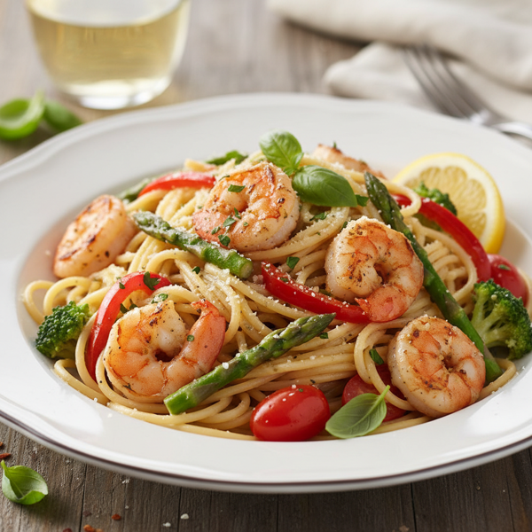 Garlic Shrimp Primavera Pasta Delight recipe