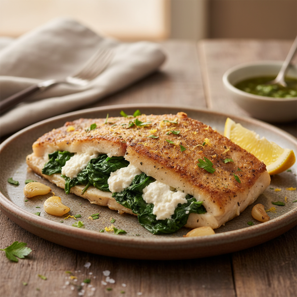 Garlic Spinach-Stuffed Baked Tilapia recipe