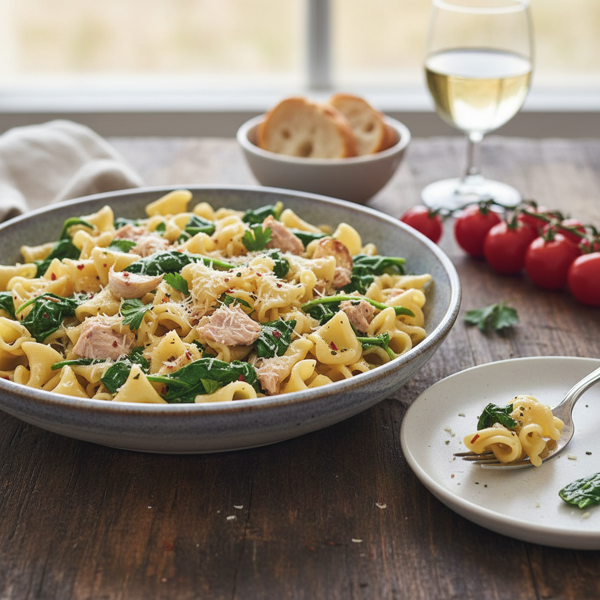Garlic Tuna and Spinach Campanelle recipe