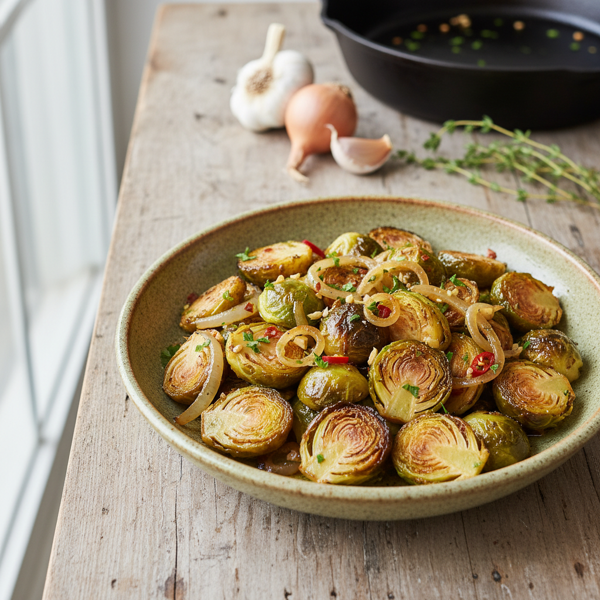 Garlic & Shallot Sautéed Brussels Sprouts recipe