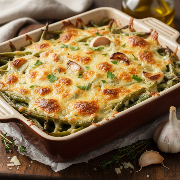 Garlicky Baked Green Beans with Parmesan Crust recipe