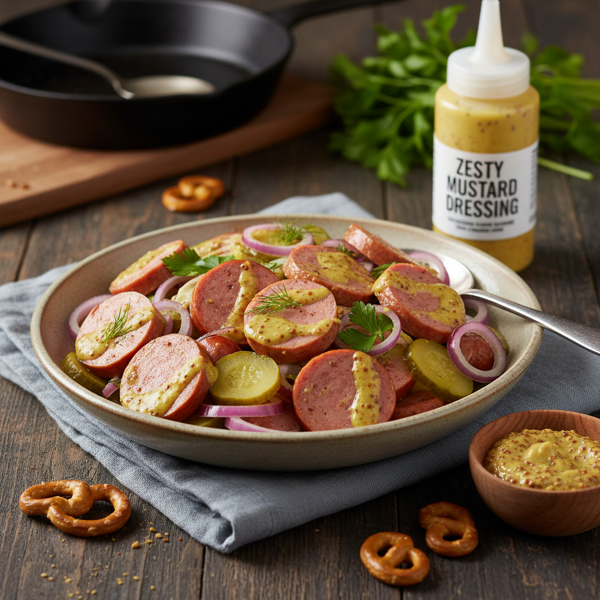 German Sausage Salad with Zesty Mustard Dressing recipe