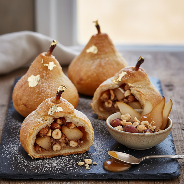 Gilded Pear Pastries with Nutty Filling recipe