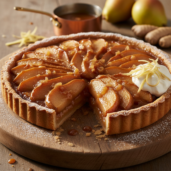 Ginger-Infused Caramel Pear Delight Tart recipe