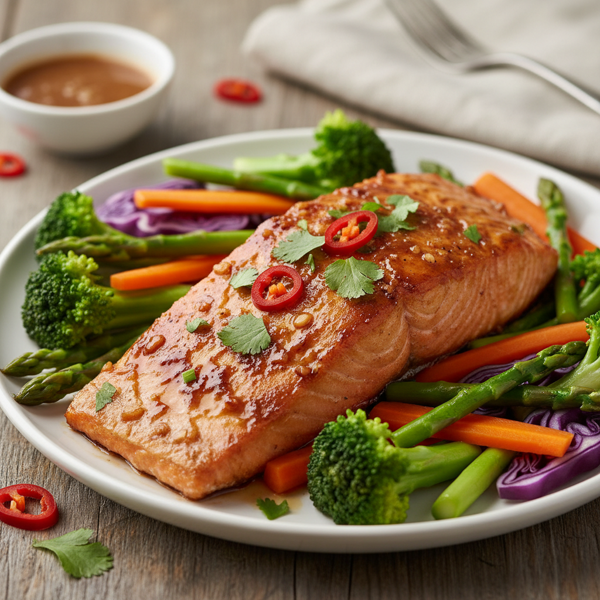 Ginger-Infused Five Spice Salmon with Steamed Vegetables recipe
