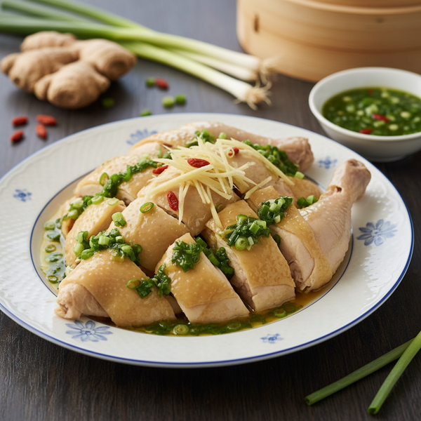 Ginger-Infused Steamed Chicken with Scallion Sauce recipe