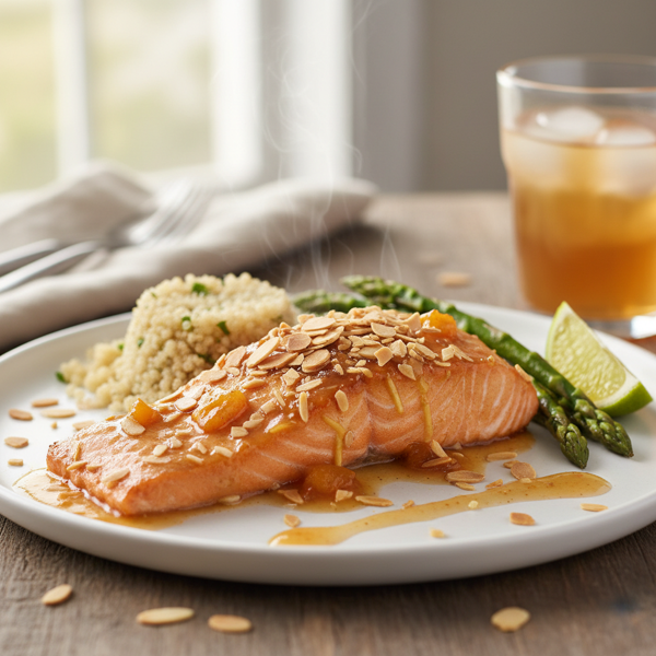 Ginger-Peach Glazed Salmon with Toasted Almonds recipe