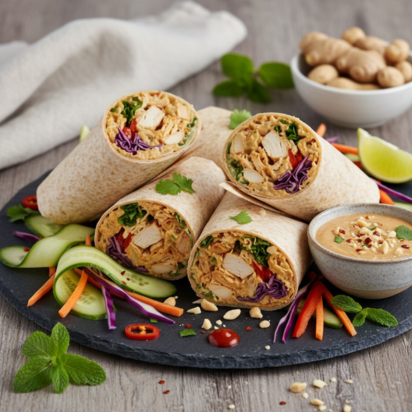 Ginger-Peanut Chicken Salad Wraps with Fresh Veggies recipe