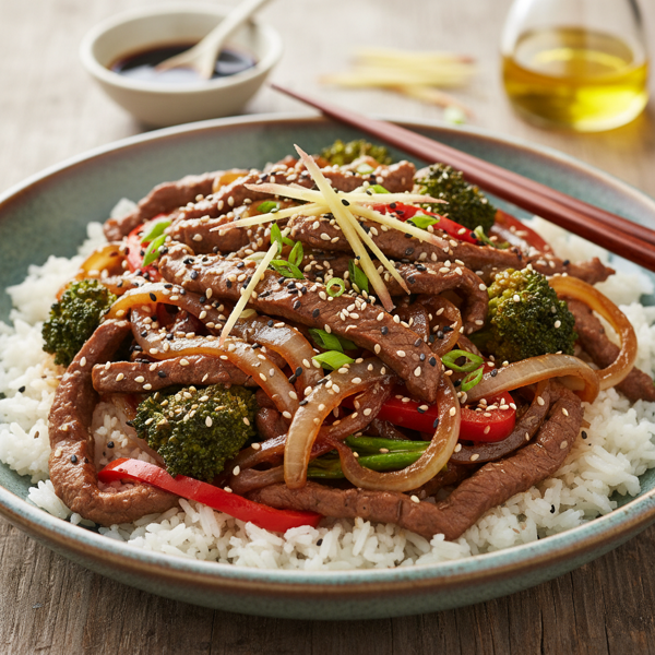 Ginger-Sesame Beef Stir-Fry with Caramelized Onions recipe