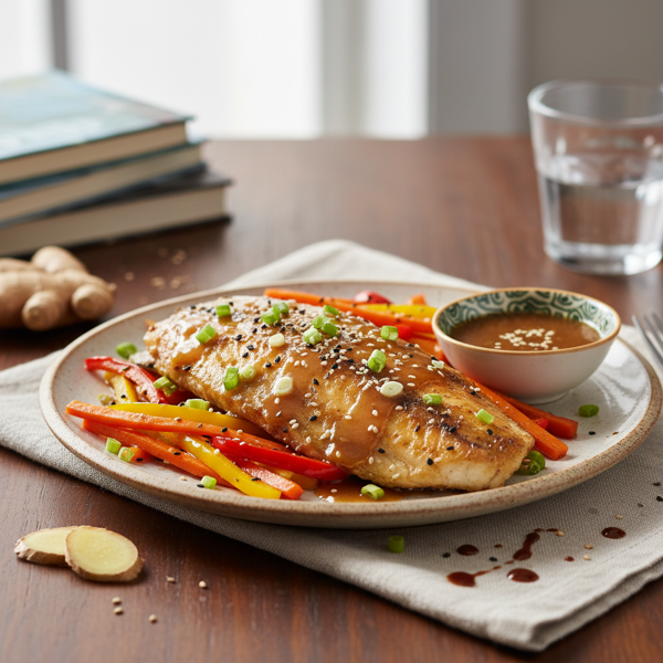 Ginger-Soy Glazed Tilapia with Sautéed Carrots and Bell Peppers recipe